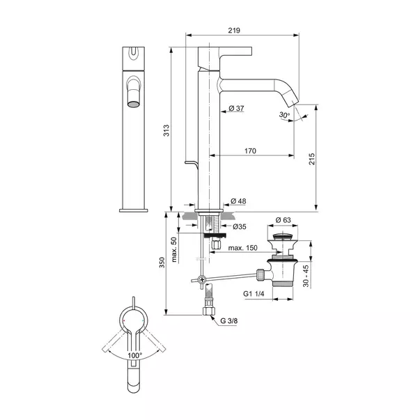 Baterie lavoar inalta Ideal Standard Atelier Joy ventil Pop-Up auriu periat [7]