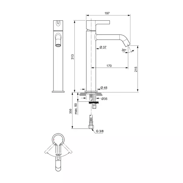Baterie lavoar inalta Ideal Standard Atelier Joy auriu periat cu indicator rosu - albastru [8]