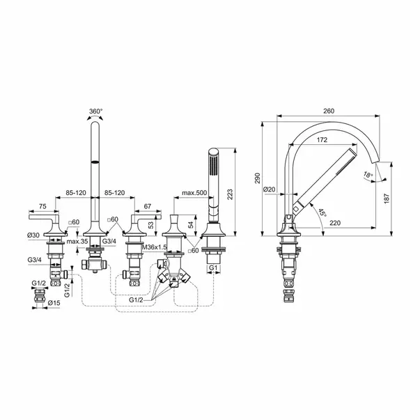 Baterie cada - dus Ideal Standard Atelier Joy Neo crom lucios 5 elemente [5]