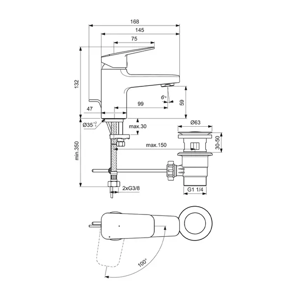 Baterie lavoar Ideal Standard Ceraplan H60 BlueStart crom lucios cu ventil [7]