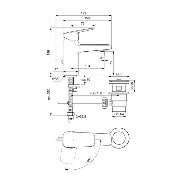 Baterie lavoar Ideal Standard Ceraplan H75 BlueStart finisaj crom lucios cu ventil [5]