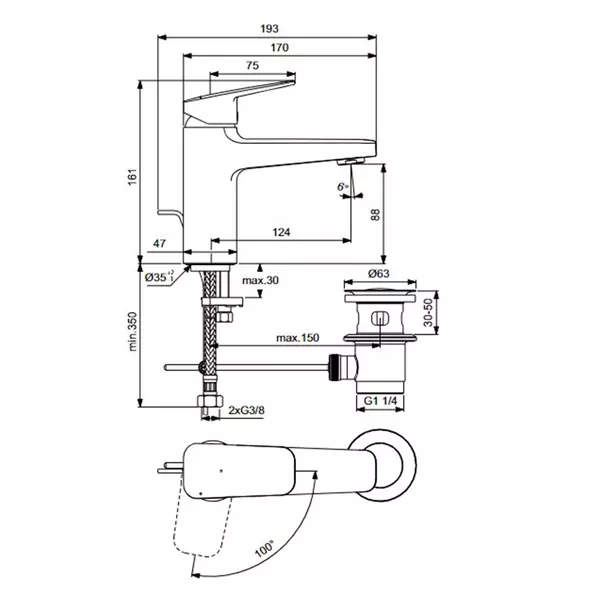 Baterie lavoar cu monocomanda si ventil Ideal Standard Ceraplan BlueStart BD228AA [3]