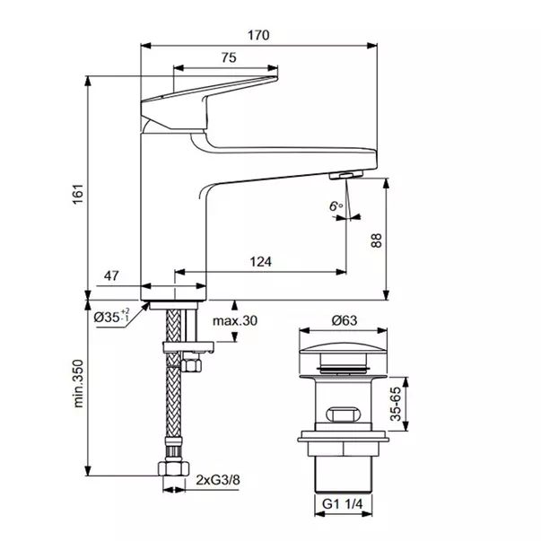 Baterie lavoar cu monocomanda si ventil Click-Clack Ideal Standard Ceraplan [3]
