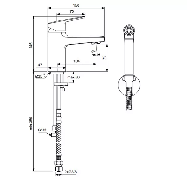 Baterie lavoar cu monocomanda si dus igienic Ideal Standard Ceraplan [4]