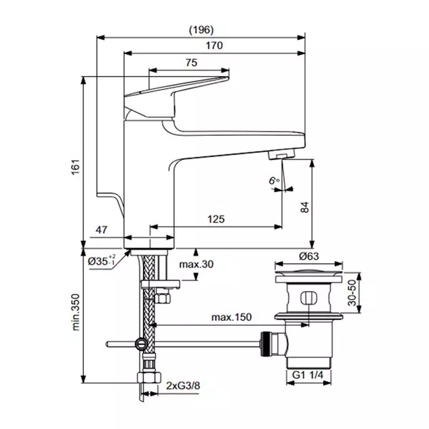 Baterie lavoar cu monocomanda si ventil Ideal Standard Ceraplan BD232AA [4]