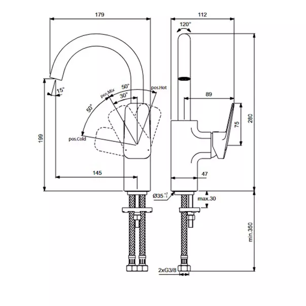 Baterie lavoar cu monocomanda si pipa pivotanta Ideal Standard Ceraplan BD234AA [4]