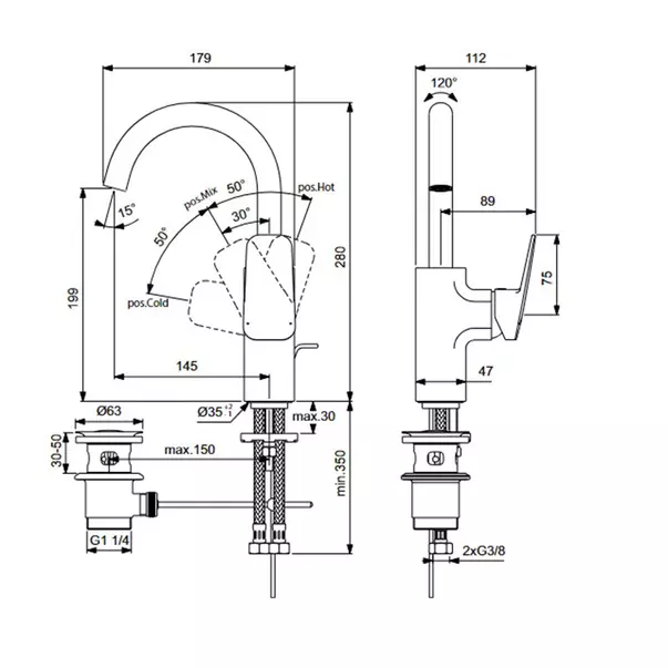 Baterie lavoar cu monocomanda si pipa pivotanta Ideal Standard Ceraplan BD235AA [4]