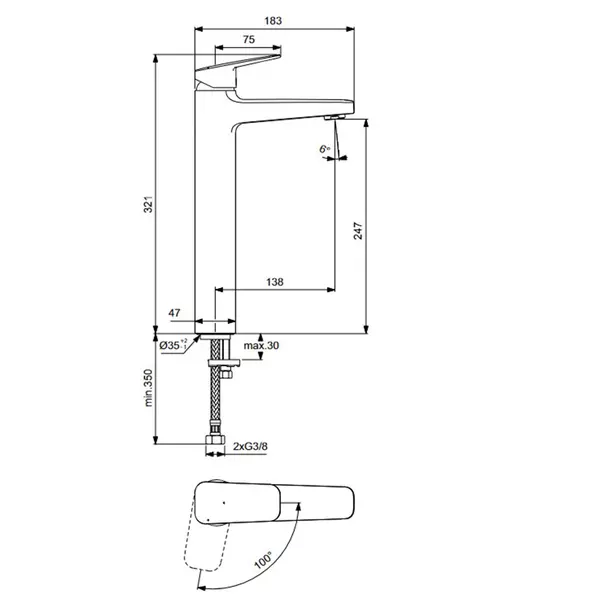 Baterie lavoar inalta cu monocomanda Ideal Standard Ceraplan BlueStart [2]