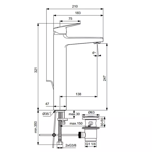 Baterie lavoar inalta cu monocomanda si ventil Ideal Standard Ceraplan BlueStart BD238AA [3]
