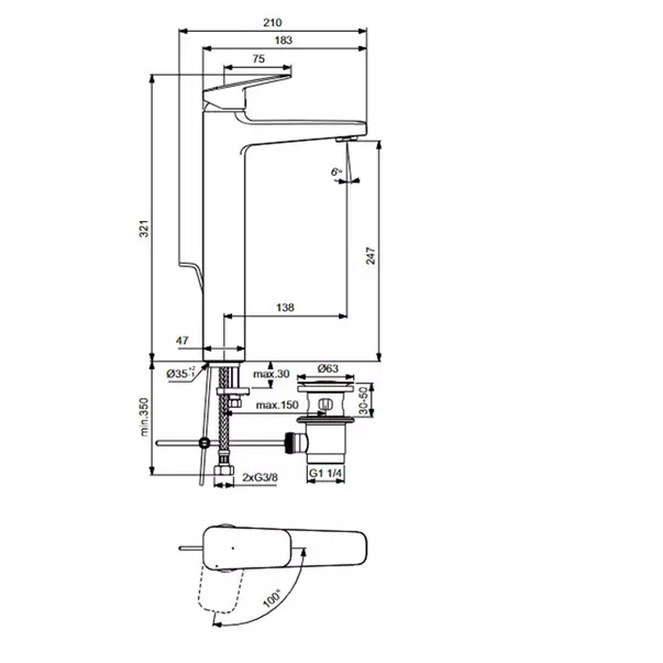 Baterie lavoar inalta cu monocomanda si ventil Ideal Standard Ceraplan [3]