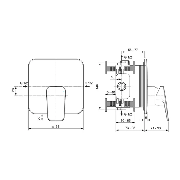 Baterie dus incastrata Ideal Standard Ceraplan negru mat fara corp ingropat [3]