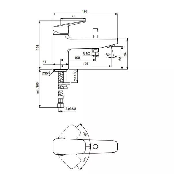 Baterie cada cu monocomanda Ideal Standard Ceraplan BD257AA [4]
