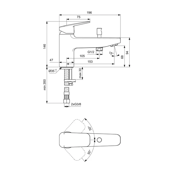 Baterie cada - dus Ideal Standard Ceraplan monocomanda negru mat [3]