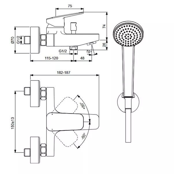 Baterie cada cu monocomanda si set dus Ideal Standard Ceraplan [4]