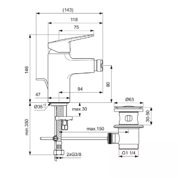 Baterie bideu Ideal Standard Ceraplan cu ventil BD278AA [3]