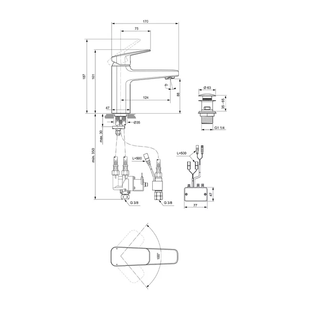 Baterie lavoar electronica Ideal Standard Ceraplan crom lucios cu ventil Click-Clack [3]