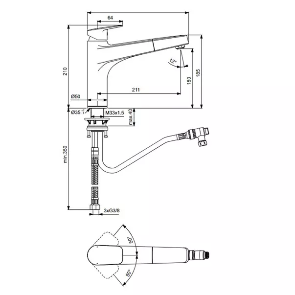 Baterie bucatarie cu dus extractibil Ideal Standard Ceraplan [3]