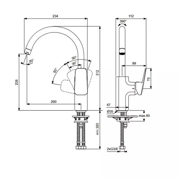 Baterie bucatarie Ideal Standard Ceraplan cu pipa tubulara inalta R200 [4]