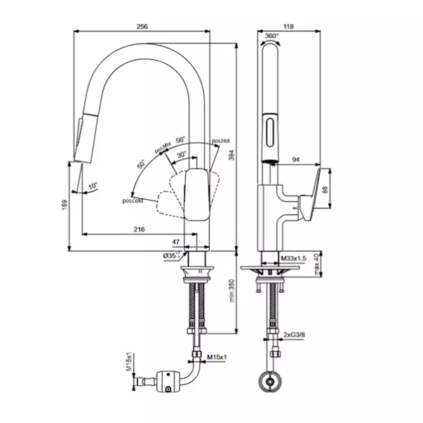 Baterie bucatarie cu dus extractibil Ideal Standard Ceraplan cu 2 functii [3]