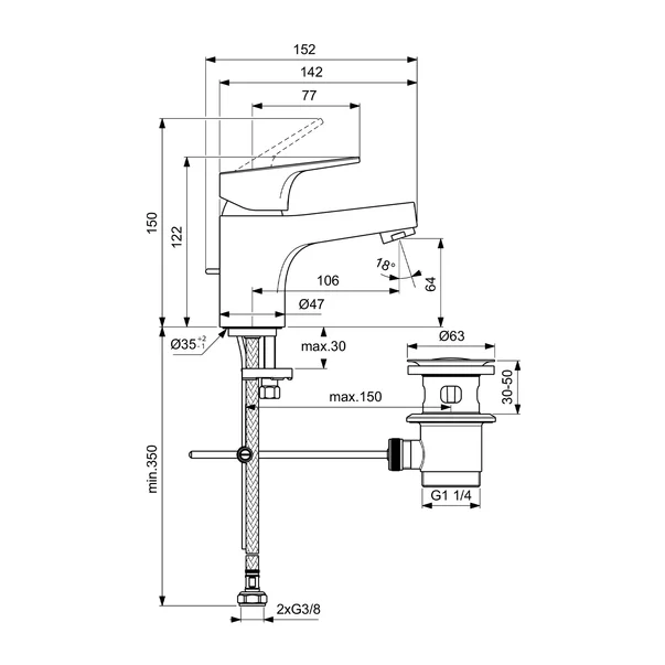 Baterie lavoar Ideal Standard Cerabase H60 crom lucios cu ventil Pop-Up metalic [3]