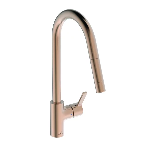 Baterii cu dus extractabil - Baterie bucatarie cu dus extactibil Ideal Standard Gusto 233 cupru Sunset Rose 2 tipuri de jet