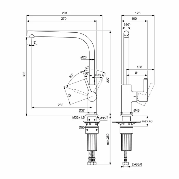 Baterie bucatarie Ideal Standard Gusto 303 pipa rotativa auriu periat [3]