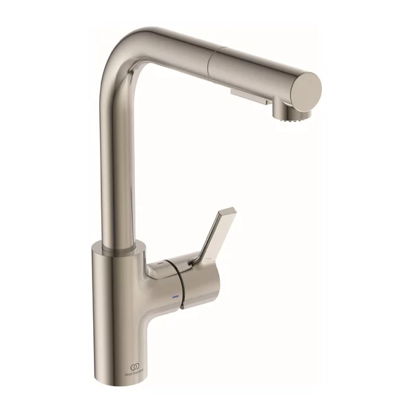 Baterii cu dus extractabil - Baterie bucatarie cu dus extactibil Ideal Standard Gusto 295 argintiu Silver Storm 2 tipuri de jet