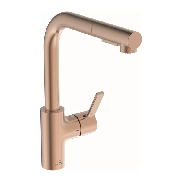 Baterii cu dus extractabil - Baterie bucatarie cu dus extactibil Ideal Standard Gusto 295 cupru Sunset Rose 2 tipuri de jet