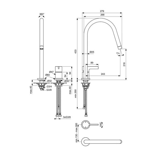 Baterie bucatarie Ideal Standard Gusto 218 auriu periat 2 elemente [3]