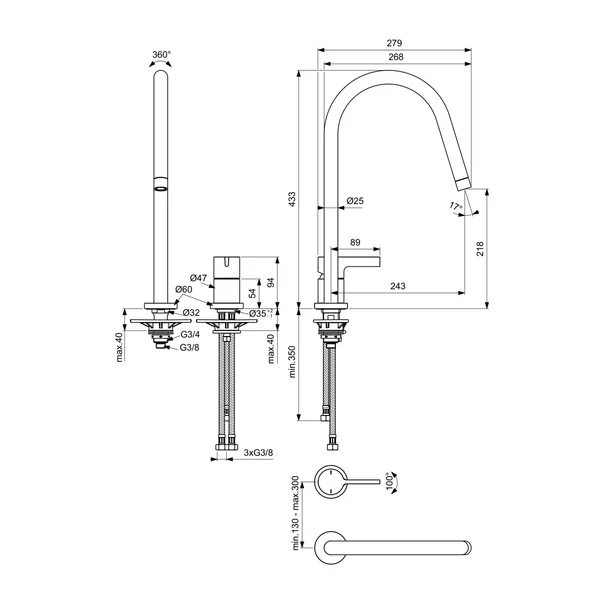 Baterie bucatarie Ideal Standard Gusto 218 crom lucios 2 elemente [3]