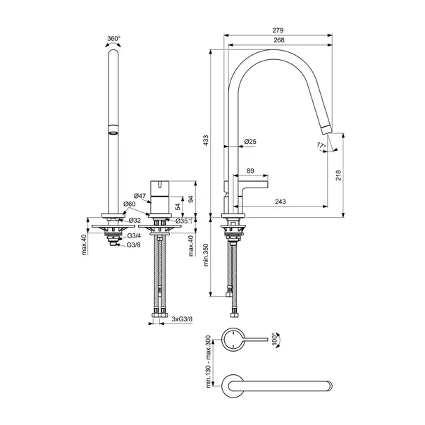 Baterie bucatarie Ideal Standard Gusto 218 argintiu Silver Storm 2 elemente [3]