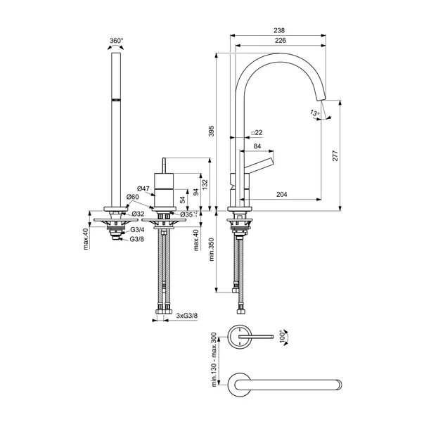 Baterie bucatarie Ideal Standard Gusto Square 217 auriu periat 2 elemente [3]