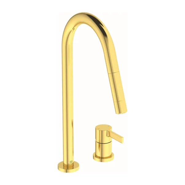 Baterii cu dus extractabil - Baterie bucatarie cu dus extactibil Ideal Standard Gusto 242 auriu periat 2 tipuri de jet