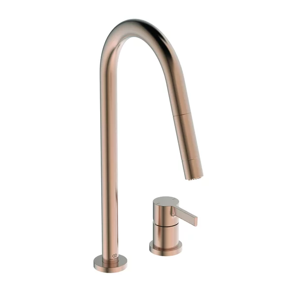 Baterii cu dus extractabil - Baterie bucatarie cu dus extactibil Ideal Standard Gusto 242 cupru Sunset Rose 2 tipuri de jet