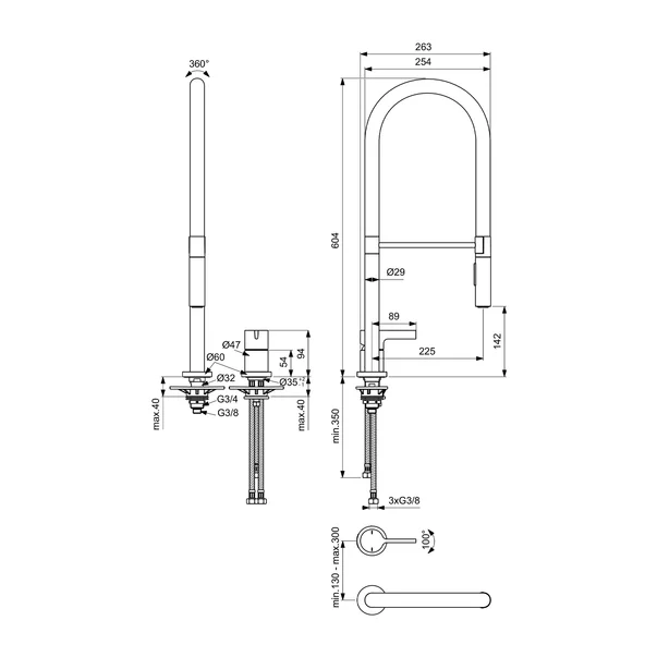 Baterie bucatarie cu pipa flexibila Ideal Standard Gusto 142 auriu - negru semi-profesionala [2]