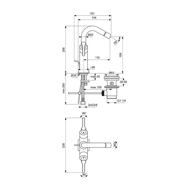 Baterie bideu Ideal Standard Atelier Joy Neo crom lucios dubla comanda [10]