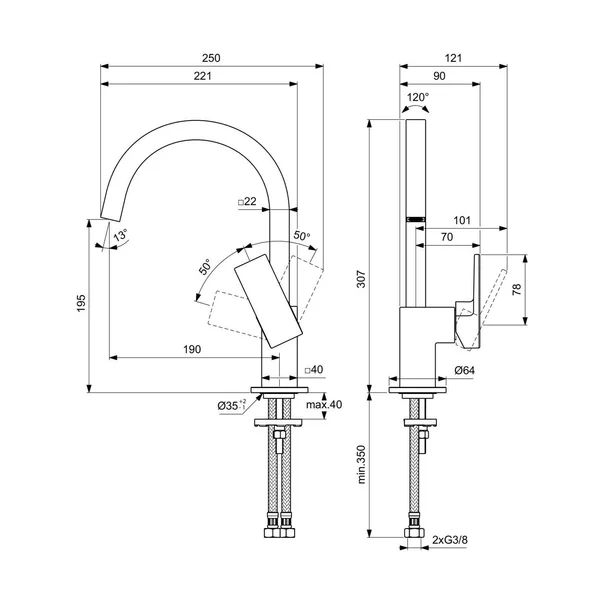 Baterie lavoar Ideal Standard Atelier Extra pipa rotativa auriu periat [4]