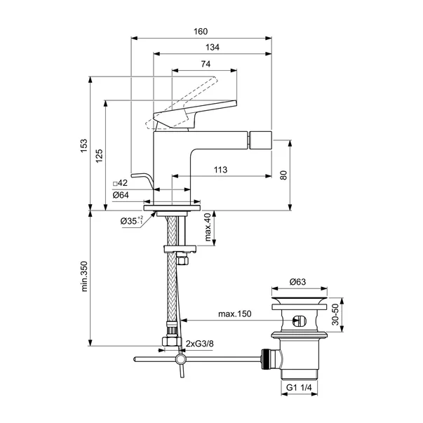 Baterie bideu Ideal Standard Atelier Extra crom lucios cu ventil Pop-Up [6]