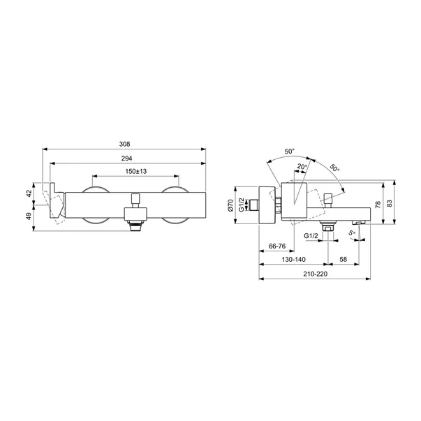 Baterie cada - dus Ideal Standard Atelier Extra monocomanda auriu periat [4]