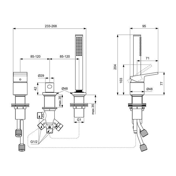 Baterie cada - dus Ideal Standard Atelier Extra crom lucios cu 3 elemente [6]