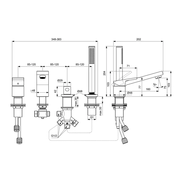 Baterie cada - dus Ideal Standard Atelier Extra auriu periat cu 4 elemente [6]