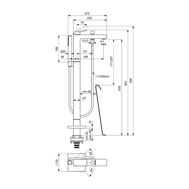 Baterie cada - dus freestanding Ideal Standard Atelier Extra auriu periat [4]