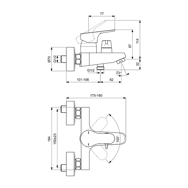 Baterie cada - dus Ideal Standard Cerabase monocomanda crom lucios [3]