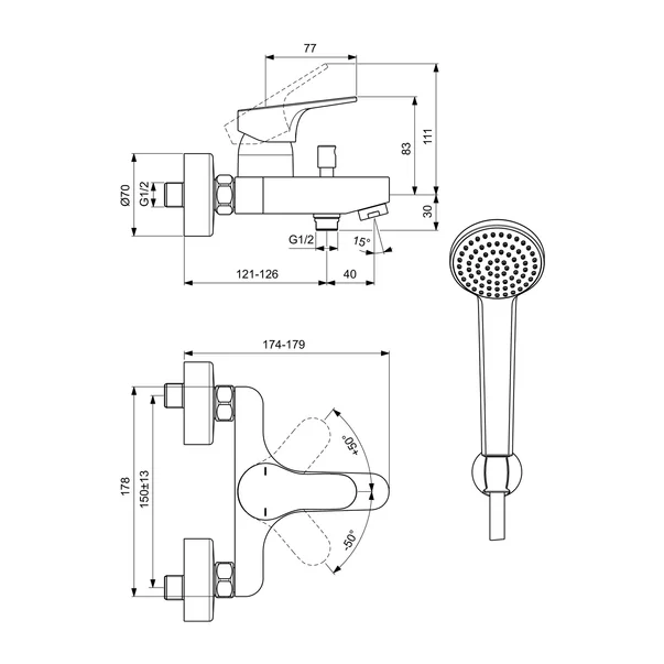 Baterie cada - dus Ideal Standard Cerabase crom lucios cu set de dus IdealRain [4]