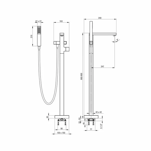 Baterie cada freestanding monocomanda negru Deante Hiacynt cu set de dus [3]