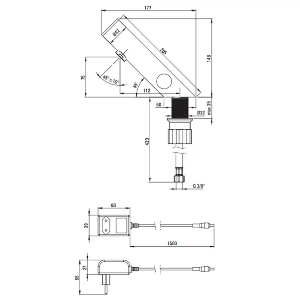 Baterie lavoar cu senzor reglare temperatura si alimentare electrica crom periat Deante Sense [3]