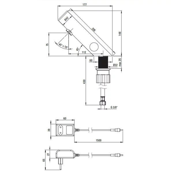Baterie lavoar cu senzor reglare temperatura si alimentare electrica negru Deante Sense [3]