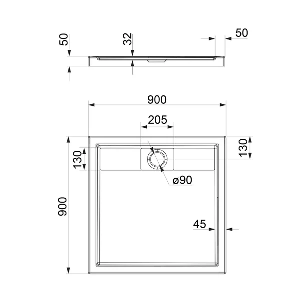 Cadita dus patrata din acril Omnires Brooklyn alb  90x90 cm [2]