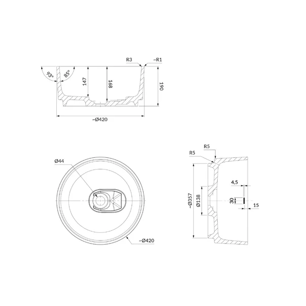 Lavoar pe blat Omnires Cadence M+ rotund alb mat 42 cm [4]
