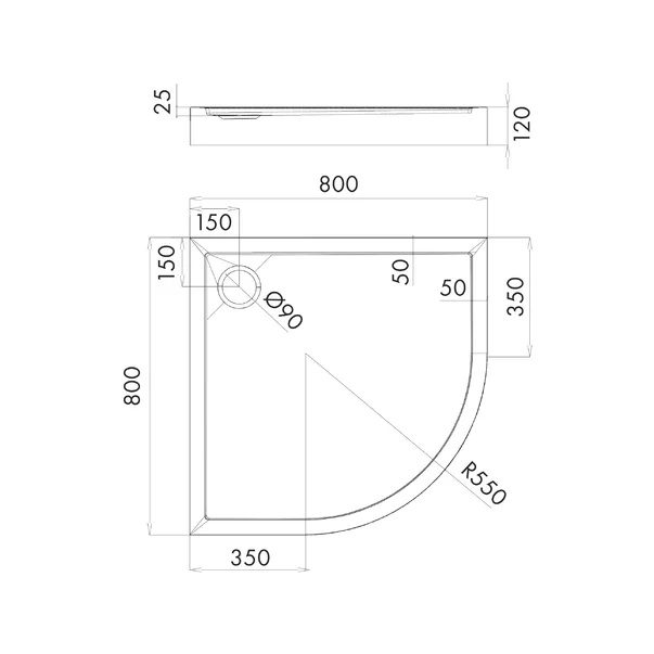 Cadita dus semirotunda  Omnires Camden alb  80x80 cm [3]